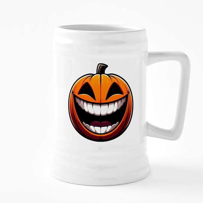CafePress Большая улыбка Тыква-фонарь Хэллоуин Октябрьские праздники Керамическая пивная кружка 25 унций