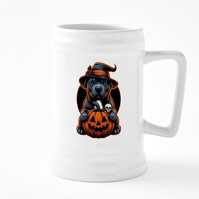 Кружка для пива CafePress Dog Halloween Pitbull Witch из керамики, 25 унций.