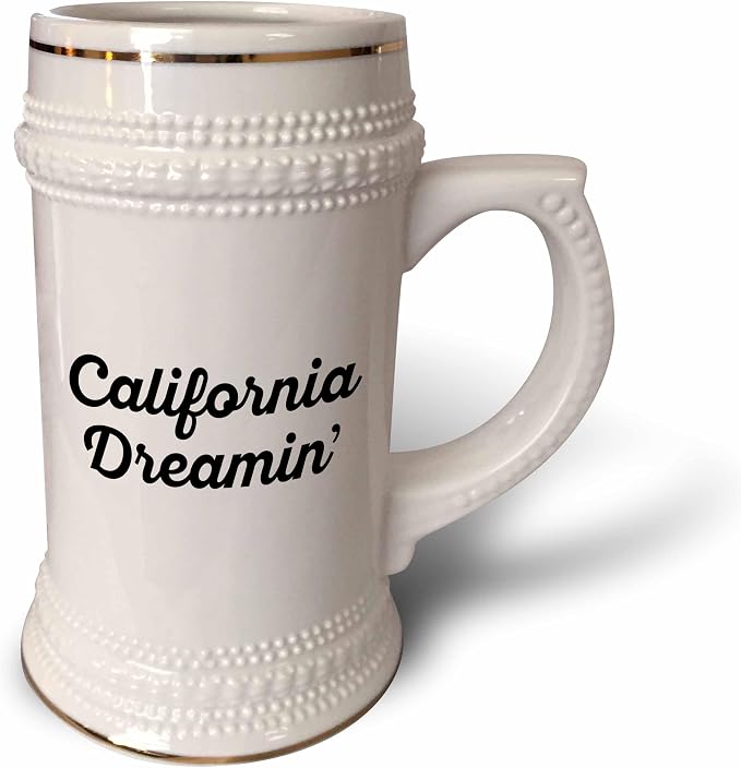 Кружка-барбекю 3dRose объемом 22 унции — California Dreamin. Крупный черный шрифт на белом фоне. Stamp City — типографика.