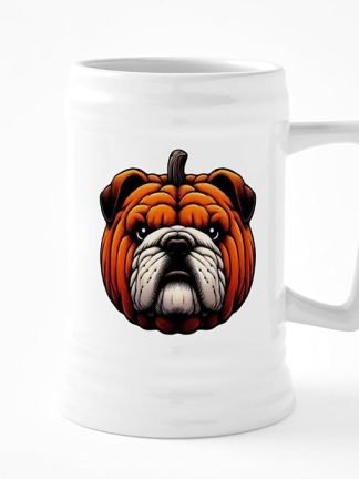 Кружка для пива CafePress с изображением английского бульдога и тыквы на Хэллоуин, керамическая, 25 унций.