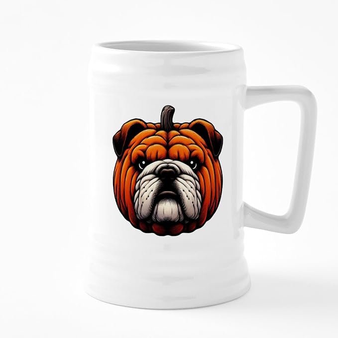 Кружка для пива CafePress с изображением английского бульдога и тыквы на Хэллоуин, керамическая, 25 унций.