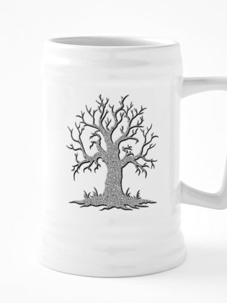 Керамическая пивная кружка CafePress с серебристыми блестками и рисунком «Жуткое дерево», 740 мл.