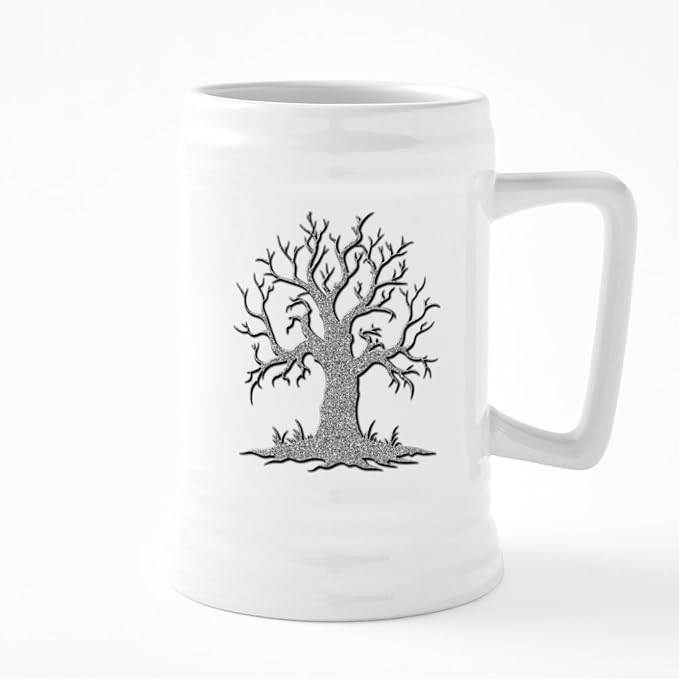 Керамическая пивная кружка CafePress с серебристыми блестками и рисунком «Жуткое дерево», 740 мл.