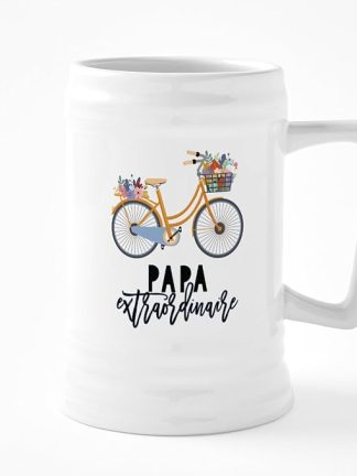 CafePress Papa Extraordinaire Floral Bike 25 oz Ceramic Beer Stein Mug