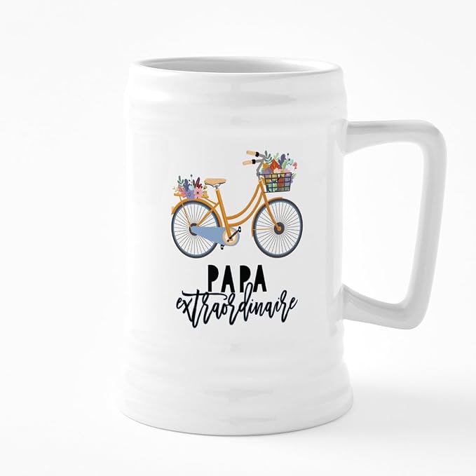 CafePress Papa Extraordinaire Floral Bike 25 oz Ceramic Beer Stein Mug