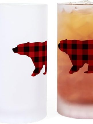 Кружка для пива CafePress Lumberjack Buffalo Plaid Bear Frosted Stein объемом 16 унций (473 мл) из матового стекла.