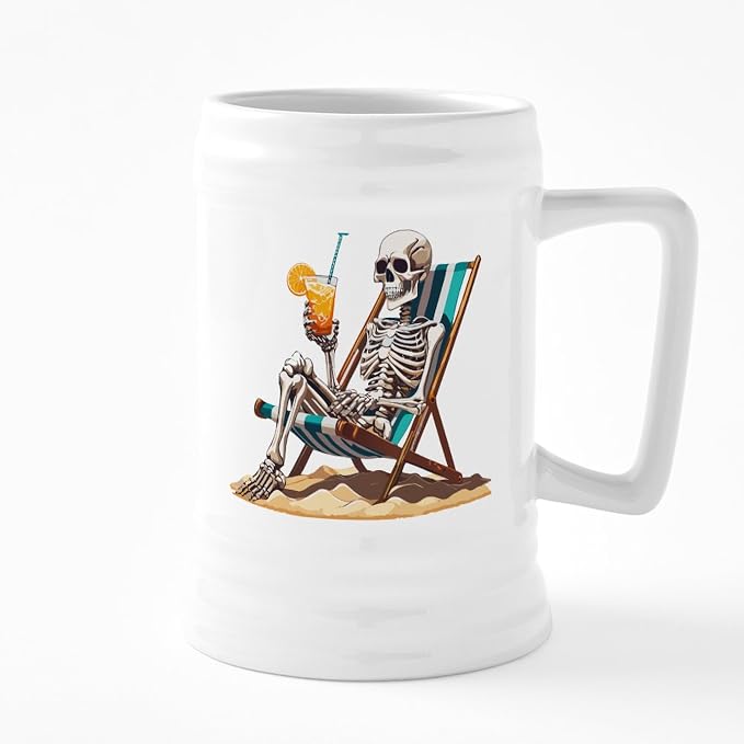 Кружка для пива CafePress Tropical Beach Summerween Skeleton из керамики, 740 мл