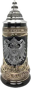 Кружка пивная Deutschland Eagle Medallion Zoller & Born объемом 0,75 л, изготовленная в Германии, с крышкой, коллекционная керамическая кружка.