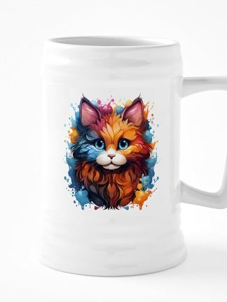 Кружка для пива из керамики CafePress с изображением милого кота, выполненная в акварельном стиле, объемом 25 унций.