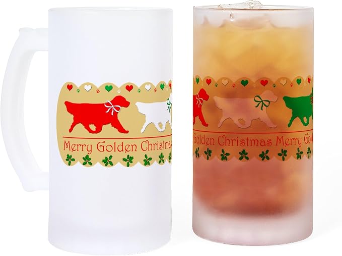 Чайник CafePress с изображением золотистого ретривера, рождественская кружка Go Frosted Stein объемом 16 унций (473 мл), матовое стекло для пива.