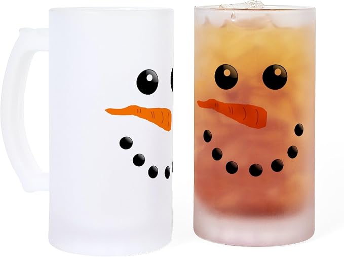 Кружка для пива CafePress Snowman Face Frosted Stein объемом 16 унций (473 мл) из матового стекла.