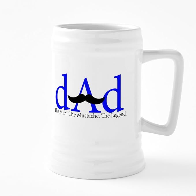 Керамическая пивная кружка CafePress с синими усами «Папа» (740 мл).