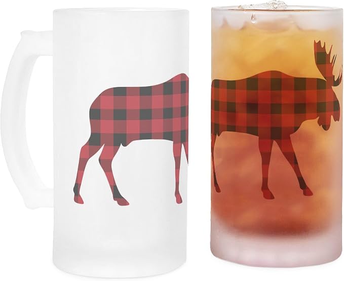 Кружка для пива CafePress с силуэтом лося в клетку, матовое стекло, 16 унций.