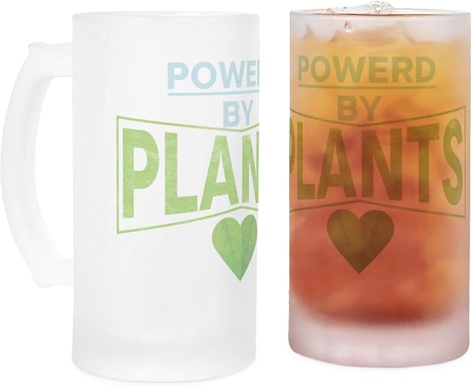 CafePress Powered By Plants Veganism Wellness Frosted Stein 16 oz Frosted Glass Beer Mug
