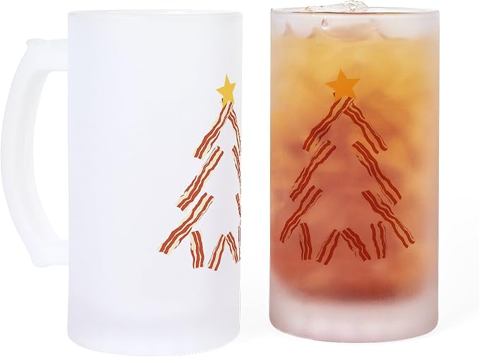 CafePress Bacon Christmas Tree Customizable Frosted Stein 16 oz Frosted Glass Beer Mug