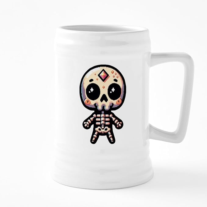 Керамическая пивная кружка CafePress с изображением скелета в стиле пиксельной графики, объемом 25 унций.