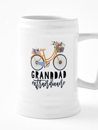CafePress Granddad Extraordinaire Floral Bike 25 oz Ceramic Beer Stein Mug