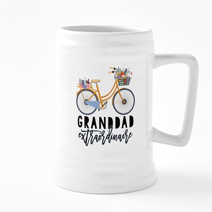 CafePress Granddad Extraordinaire Floral Bike 25 oz Ceramic Beer Stein Mug