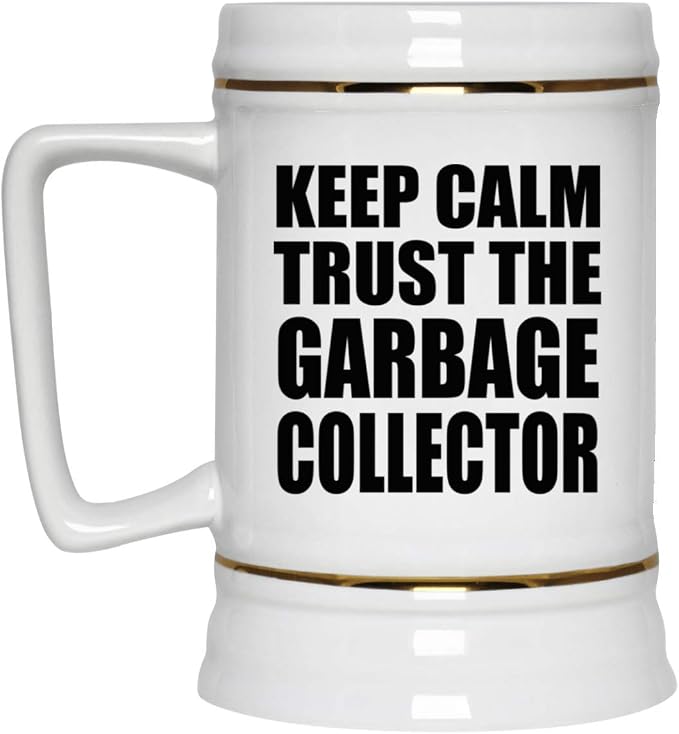 Подарки от Designsify, кружка для пива Keep Calm and Trust The Garbage Collector, керамическая, объемом 22 унции, с ручкой, подходит для заморозки — для дня рождения, годовщины, Рождества, Дня матери, Дня отца и вечеринки.