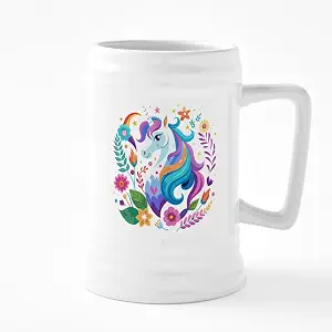 CafePress Красочная причудливая кружка для пива в виде единорога, 740 мл