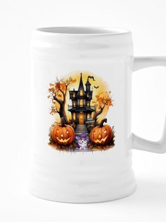 Керамическая пивная кружка CafePress Дом с привидениями: Корги и ведьма объемом 25 унций.