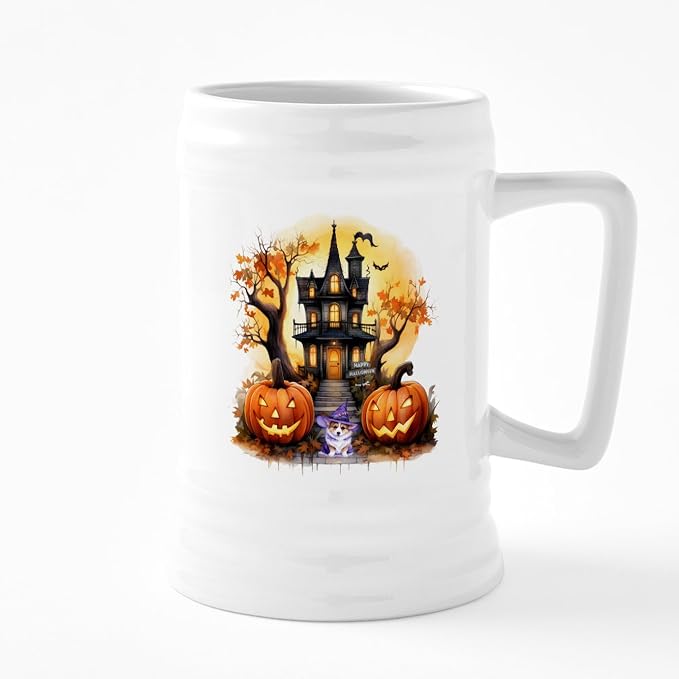 Керамическая пивная кружка CafePress Дом с привидениями: Корги и ведьма объемом 25 унций.