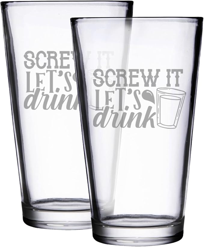 Набор из 2 бокалов Hat Shark Screw It Lets Drink с лазерной гравировкой для пива объемом 16 унций.