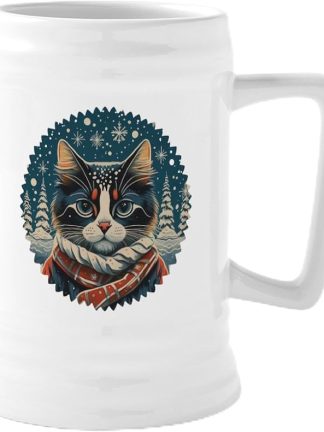 CafePress Рождественская пивная кружка с котом, зимняя пивная кружка объемом 25 унций.