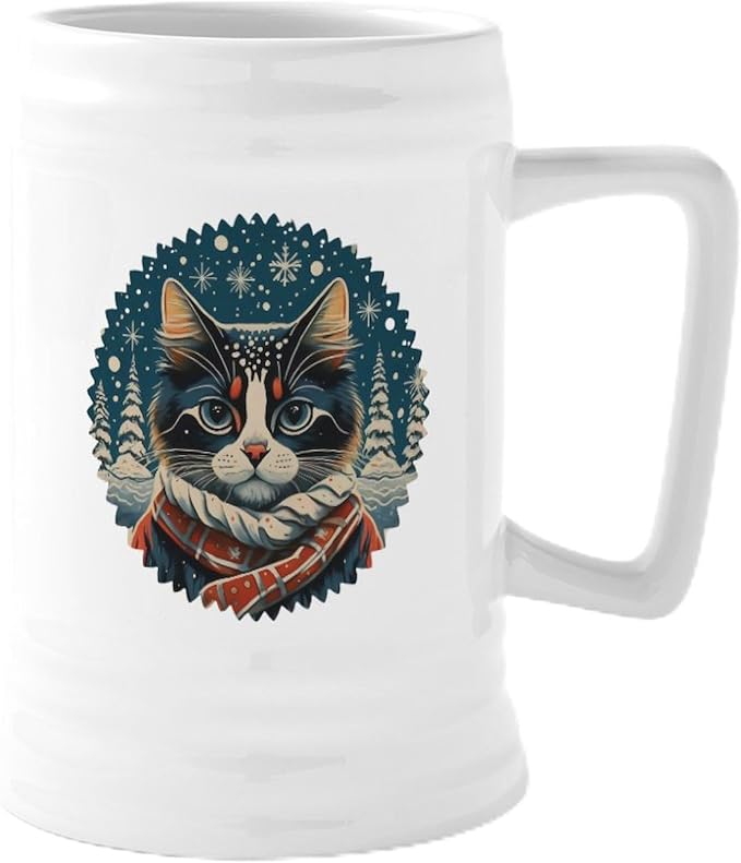 CafePress Рождественская пивная кружка с котом, зимняя пивная кружка объемом 25 унций.