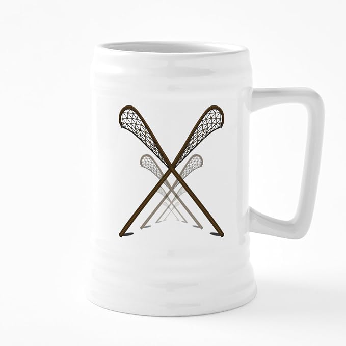 Кружка-пивная кружка CafePress из керамики объемом 25 унций (740 мл) с традиционными клюшками для лакросса.