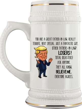 Пивная кружка «Трамп: Тесть. Ты отличный тесть!» — идея для подарка от дочери и сына на День отца, день рождения, Рождество или свадьбу. Керамическая кружка объемом 22 унции (555 мл).