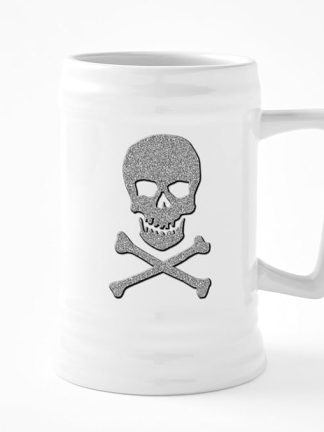 Керамическая пивная кружка CafePress с серебристыми блестками, черепом и скрещенными костями, объемом 25 унций.