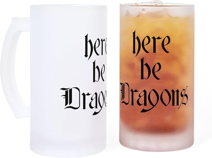 CafePress Here Be Dragons Frosted Stein 16 oz Frosted Glass Beer Mug