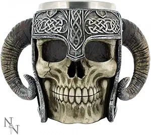 Кружка Nemesis Now B2091F6 с изображением черепа викинга, 16 см, коричневая.