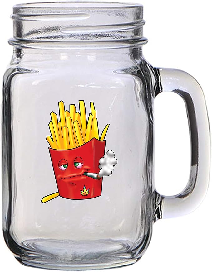Hat Shark Pot Smoking Pals Fast Food Golden Crispy Deep Fried Crunchy French Fry Meal Order - 16 oz Mason Jar Glass Mug for Beer Tea Wedding, Engagement Anniversary Bridal Party