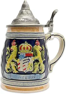 0,65 литра | OktoberfestHaus Коллекционные пивные кружки с гербом немецкой Баварии (львы), мужские пивные кружки с гравировкой и крышкой Jarras de Cerveza и Jarra Stein