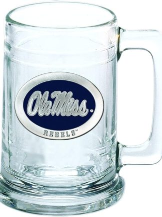 Оловянная пивная кружка Ole Miss в немецком стиле, объемом 15 унций | Изящно выполненная металлическая инкрустация в виде эмблемы университета.