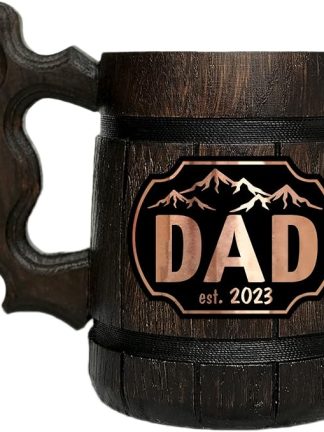 Пивная кружка DAD. Кружка ко Дню отца. Персонализированный подарок для папы. Деревянная пивная кружка. Пивной кубок. Подарок для папы. Пивные кружки #945/0.6L /22 унции