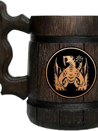 Деревянная пивная кружка MHW Barioth. Персонализированная пивная кружка MHW. Кружка-танкард для геймера. Подарок для него. Деревянная пивная кружка в подарок геймеру. Подарок для мужа #620/0.6L/22ounces