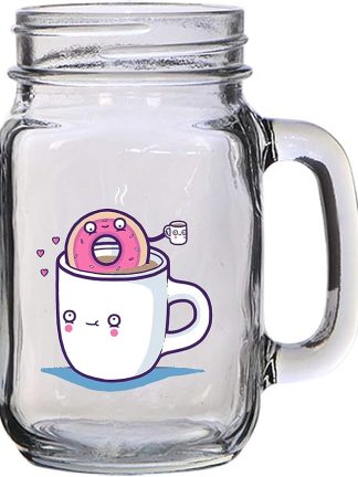 Набор для кофе Randy Otter Coffee with Friends: милые кофейные чашки и пончик с посыпкой - стеклянная кружка Mason Jar объемом 16 унций (473 мл) для пива, чая, свадьбы, помолвки, годовщины, девичника или молодоженов.