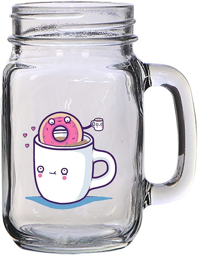 Набор для кофе Randy Otter Coffee with Friends: милые кофейные чашки и пончик с посыпкой - стеклянная кружка Mason Jar объемом 16 унций (473 мл) для пива, чая, свадьбы, помолвки, годовщины, девичника или молодоженов.