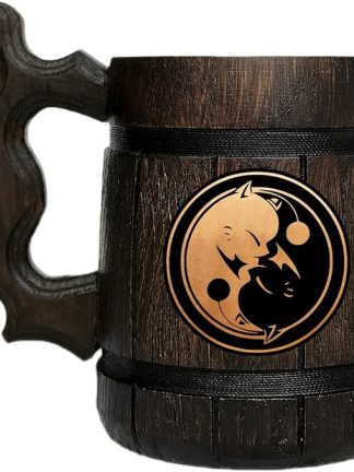 Деревянная кружка Kupo Yin Yang из FFXIV. Подарок для геймеров. Пивная кружка. Персонализированная деревянная пивная кружка. Подарок на заказ для него, подарок для мужа, подарки для мужчин # 557 / 0,6 л / 22 унции, коричневая