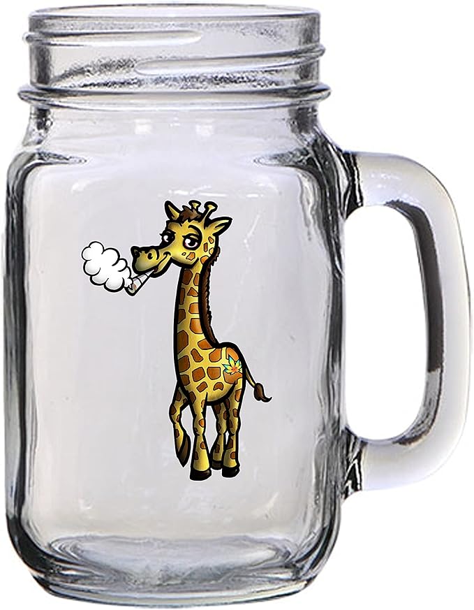 Hat Shark Pot Smoking Pals - Giraffe, Smoking Giraffe, Head In The Clouds, Neck Joints, Tall Boy - 16 oz Mason Jar Glass Mug for Beer Tea Wedding, Engagement Anniversary for Newlyweds