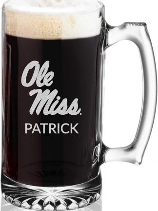 Персонализированная пивная кружка Ole Miss от Lifetime Creations - стеклянная посуда с индивидуальной гравировкой, официально лицензированный подарок для мужчин из Университета Миссисипи, выпускной, сделано в США (740 мл)
