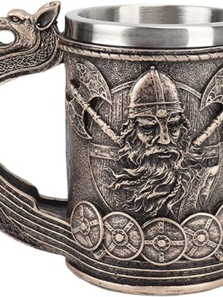 Кружка Viking, пивная кружка Viking, бочонок Viking объемом 24 унции, внутренняя емкость из нержавеющей стали, ручная роспись в стиле ретро, цвет античной бронзы, с внутренней облицовкой из нержавеющей стали 304 для пива и кофе.