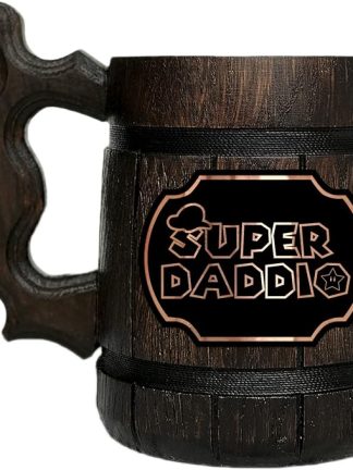 Кружка SUPER DADDIO. Кружка ко Дню отца. Персонализированный подарок для папы. Деревянная пивная кружка. Пивной кубок. Подарок папе. Пивные кружки #938/0.6L /22 унции