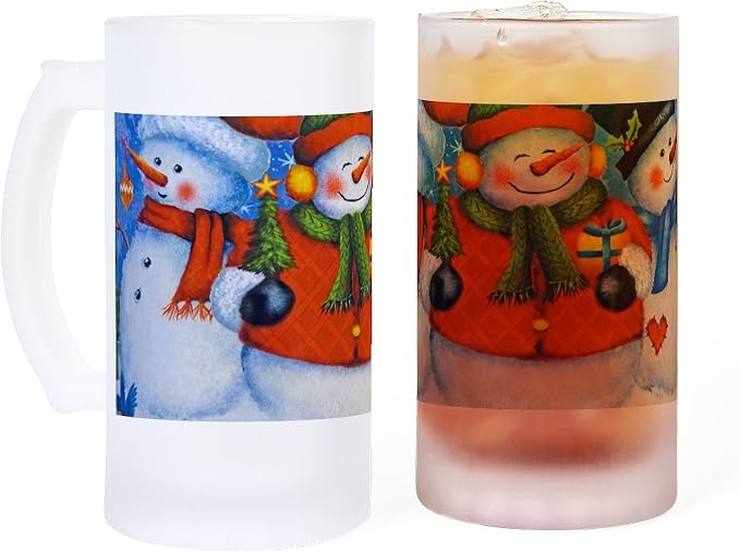 CafePress 3 Happy Snowmen Frosted Stein 16 oz Frosted Glass Beer Mug