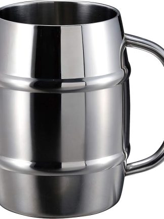 Кружка Captain Stag UE-3499, пивная кружка, двойные стенки из нержавеющей стали, вакуумная конструкция, сохранение тепла, сохранение холода, бочкообразная форма, 1 л (3,8 жидких унции), нержавеющая сталь