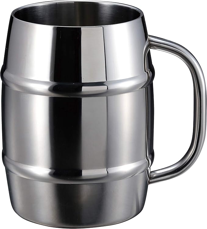 Кружка Captain Stag UE-3499, пивная кружка, двойные стенки из нержавеющей стали, вакуумная конструкция, сохранение тепла, сохранение холода, бочкообразная форма, 1 л (3,8 жидких унции), нержавеющая сталь