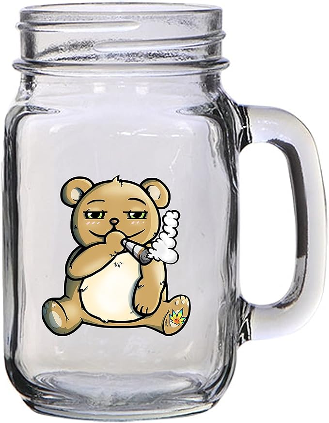 Hat Shark Pot Smoking Pals - Teddy Bear, Smoking Bear, Puff Teddy, Ted, Best Buds - 16 унций (450 мл) стеклянная кружка Mason Jar для пива, чая, свадьбы, помолвки, годовщины и для молодоженов.